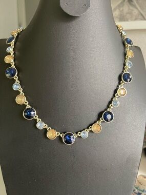 Loft Gold-Tone Multi-Gem Pendant Necklace with Blue and Champagne Stonesy